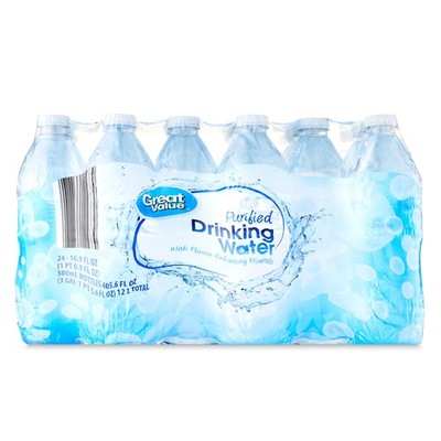 Great Value Purified Drinking Water 16.9 fl oz 24 Pack Bottles Refresh Hydration