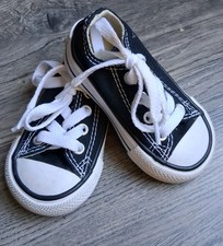 Converse-All Star-Low Top-Black White-Lace Up-Canvas Sneakers-Infant Size 3