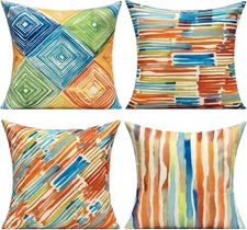 Outdoor Throw Pillow Covers 18X18 Set of 4 Summer Orange Rust Colorful Multicolo