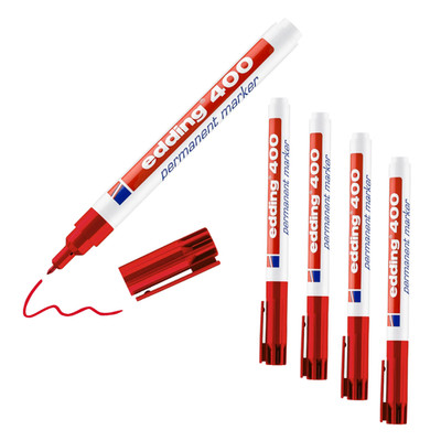 5x edding 400 Permanentmarker rot Permanent Marker wasserfest 1mm Rundspitze Set