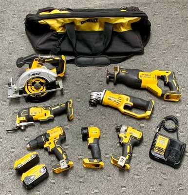 DeWalt 7-Piece Set- Drill Impact Driver Circular Saw Grinder Recip