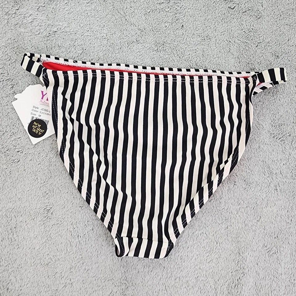 NOVO Biquíni Feminino Juicy Couture YMI M Preto Branco Listrado Corte Alto Natação - Imagem 3 de 4