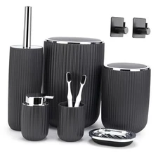  Bathroom Accessories Set Complete: 8pc Bathroom Accessory Set with Dark Gray