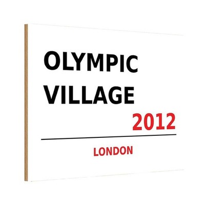 Holzschild 12x18 cm Olympic Village 2012 England Deko Geschenk Holz Schild