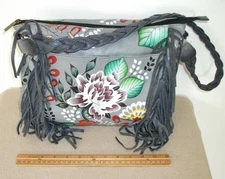 ANUSCHKA Garden Of Eden Handbag  Handpainted Gray Floral Bag