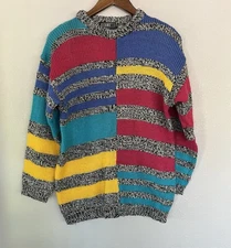 Vintage Gitano Women’s 80’s Rainbow Stripes Colorful Pullover Sweater Size M