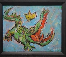 Alligator Outsider Painting Swamp Monster Graffiti Folk Art OOAK Abstract Canvas