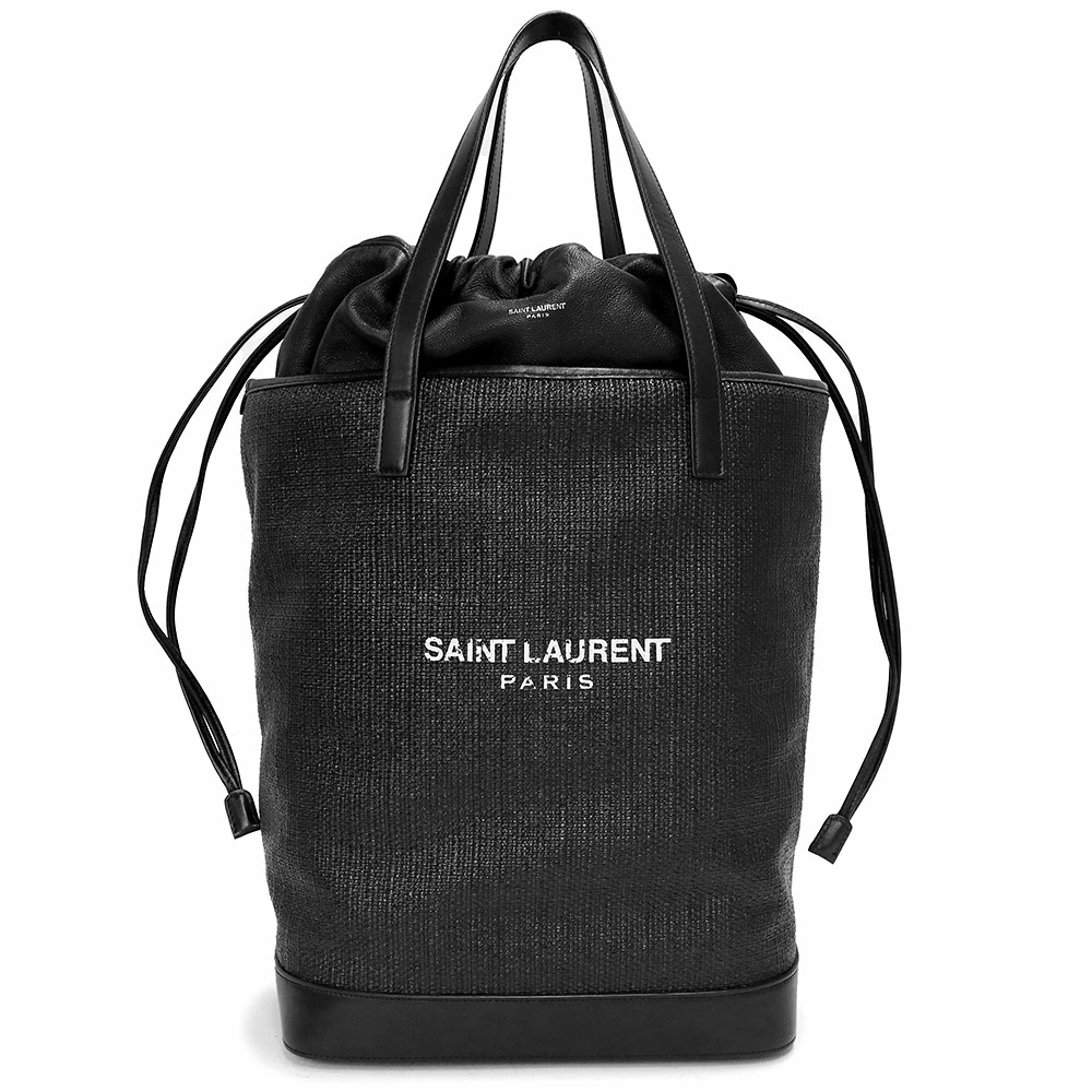 SAINT LAURENT PARIS RAFIA Black TEDDY Tote Handbag 551595 #997