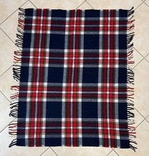 VTG Faribo Stadium Throw Blanket Red White Blue Plaid Faribault Woolen Mills