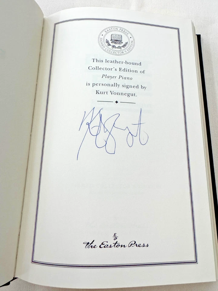 SIGNED Easton Press PLAYER PIANO Kurt Vonnegut Jr. LEATHER 2004 w/ COA FINE/RARE Foto 3 de 4