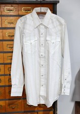 VTG H Bar C California Ranchwear Shirt Mens Large Western Pearl Snap White 80s