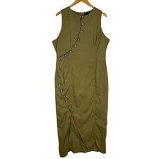 ASOS Design asymmetric khaki dress with horn-effect buttons Sleeveless Size 14