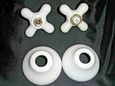 Vintage  Porcelain Cold & Hot Water Faucets Handles Knobs White Cross