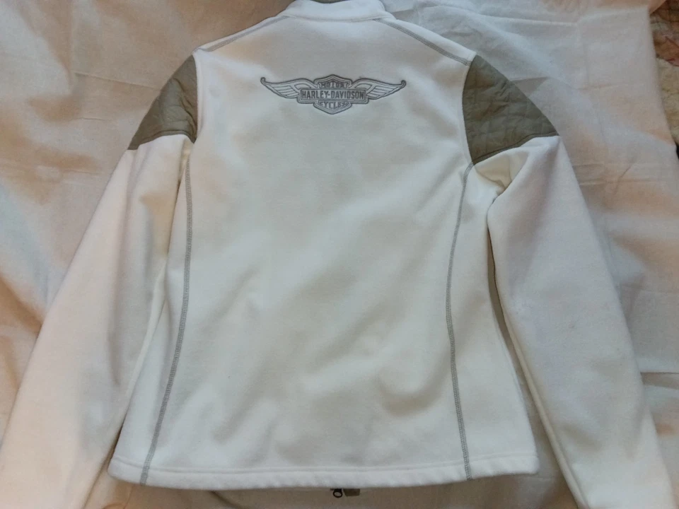 Chaqueta de montar Harley Davidson acolchada crema oliva para mujer talla grande alta usada en excelente estado Foto 2 de 4