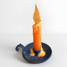 Hallmark Halloween Flickering Orange Light Haunted Candle Ghost Face VTG Works