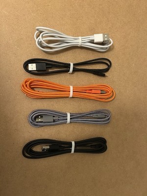 Lot of 5 USB Type A to Micro-B Round Cables, Assorted Colors