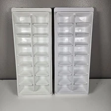 Two Frigidaire 16 Cube White Plastic Ice Cube Tray Vintage Dishwasher Safe Stack