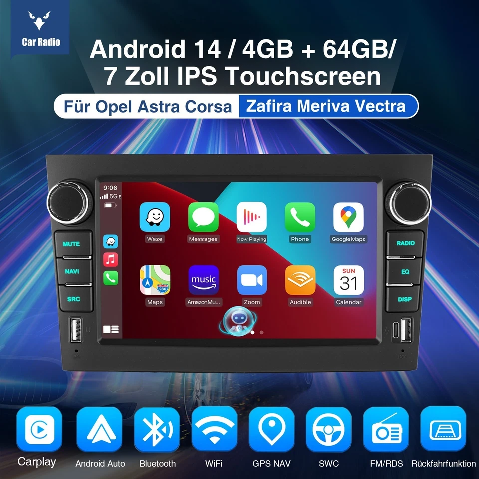 RADIO Für Opel Corsa C D Zafira B Astra H Android 14 Carplay Autoradio GPS NAVI - Bild 2 von 4