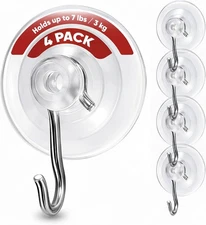 Suction Cup Hooks for Shower 4Pack – Max Load 7LB Christmas Heavy Duty Suction