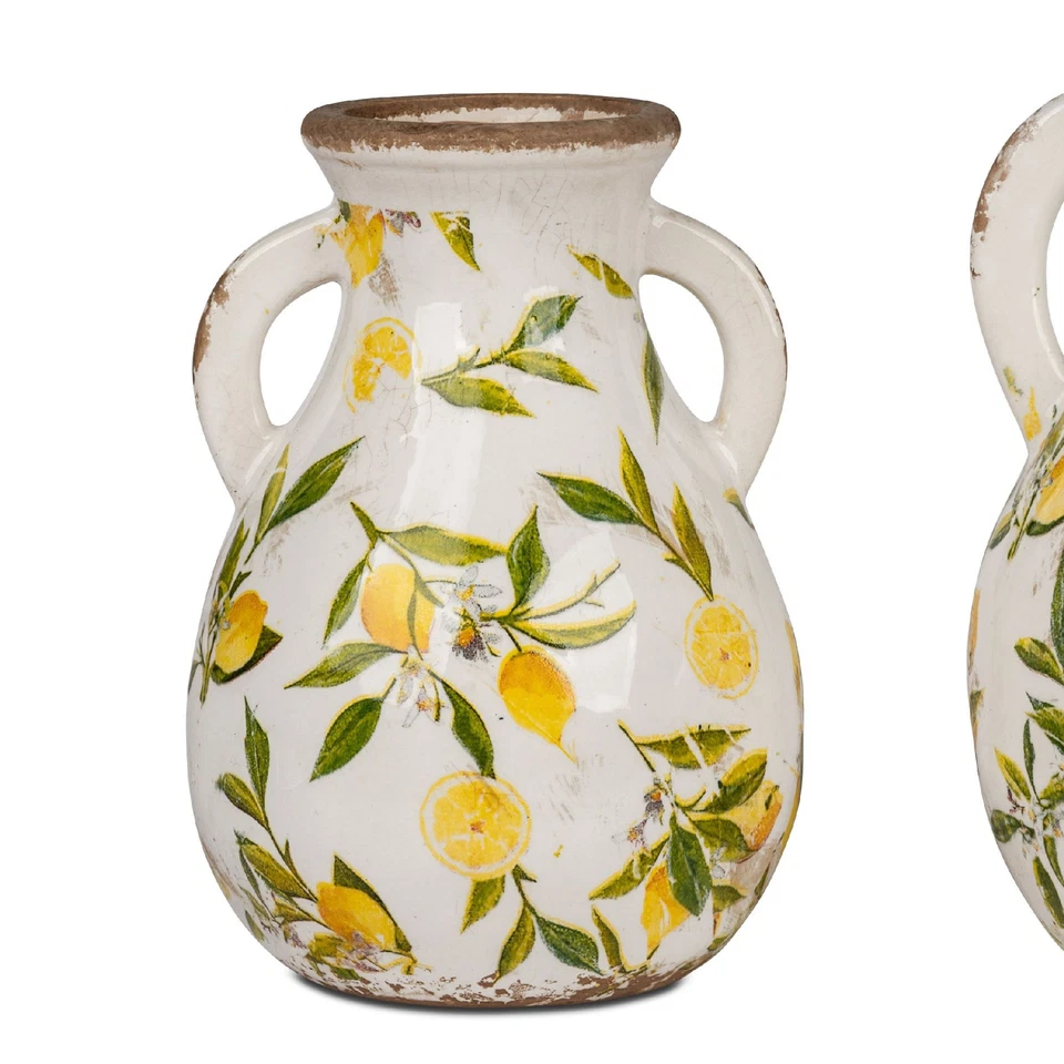 Dekovase VINTAGE LEMON Zitronen H. 21cm weiß gelb antik Keramik Formano S25