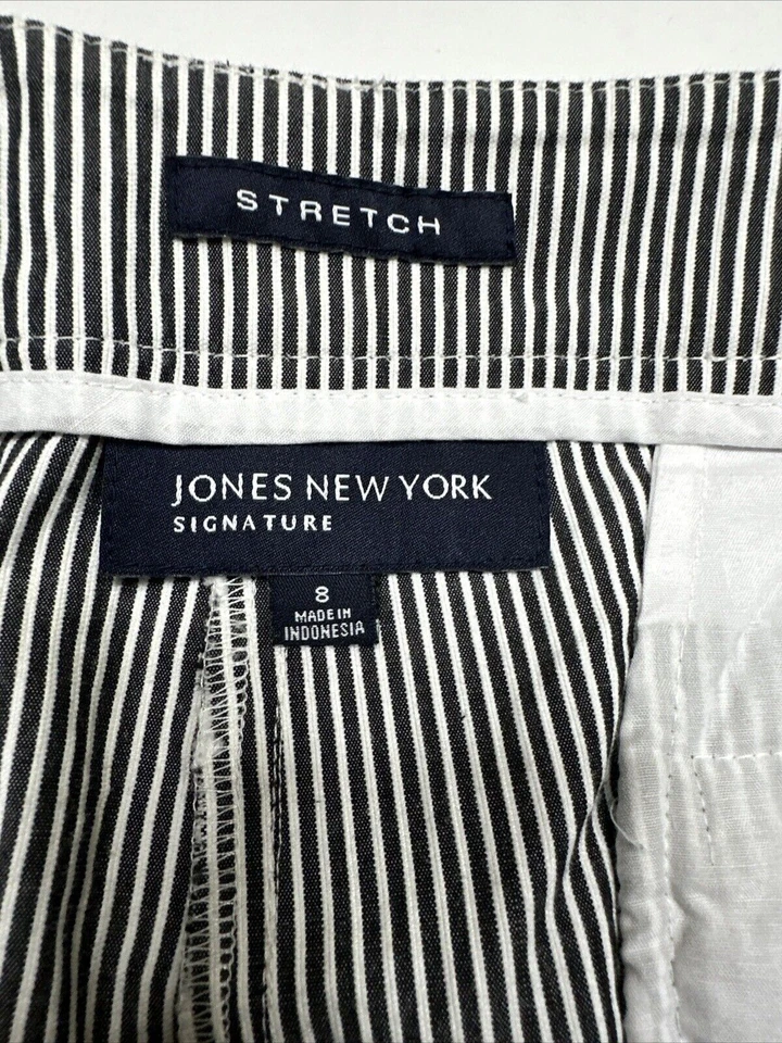 Pantalones Jones New York elásticos de pierna ancha para mujer talla 8 (medidas 30x29) negros/blancos a rayas Foto 4 de 4