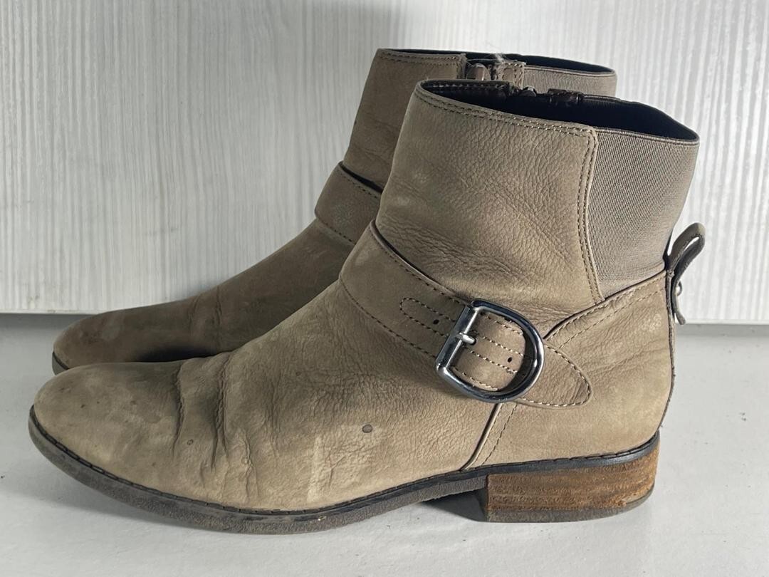 Aldo Ladies Beige Nubuck Side Zip Buckle Ankle Boots Shoes UK