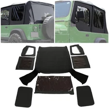 For 1987-1995 1988 Jeep Wrangler YJ Soft Top Half Doors Sailcloth Black #9870215