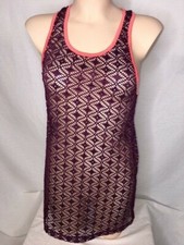 Women's NWT Miken Crochet Racerback Cover-Up Mesh Contrast Trim Dress Swim