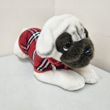 Vintage Russ Berrie Pug Plush Stuffed Animal High Quality Puppy w Sweater Collar