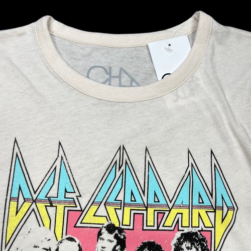 Chaser Sz Medium Def Leppard Band World Tour T-Shirt Short Sleeve Ivory Top NWT - 第 4/9 張圖片