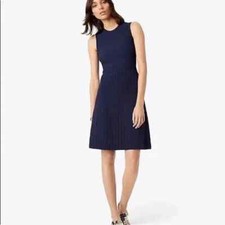 Tory Burch Liana Size M Navy Blue Knit Sleeveless Fit & Flare Dress Crew Neck