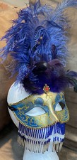 MARDI GRAS MASK FEATHERS BEADS SHIMMERING COSTUME ACCESSORY