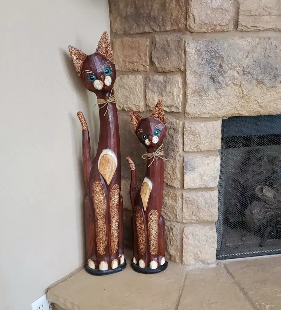 Tall wooden cat statues 2025