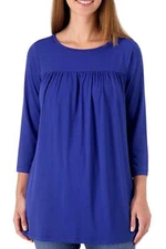 Attitudes by Renee Yummy Jersey 3/4 Sleeve Flounce Top Lagoon Blue