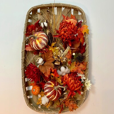 Fall Farmhouse Tobacco Basket Wall Hanging Wreath Autumn Home Decor