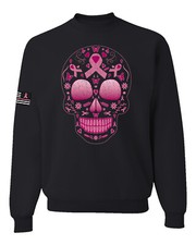 Pink Breast Cancer Sugar Skull Unisex Crewneck Graphic Sweatshirt