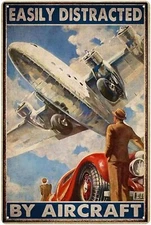 Airplane Tin Sign, Retro Metal Poster, Vintage Sign Wall Art Plaque -Easily Dist