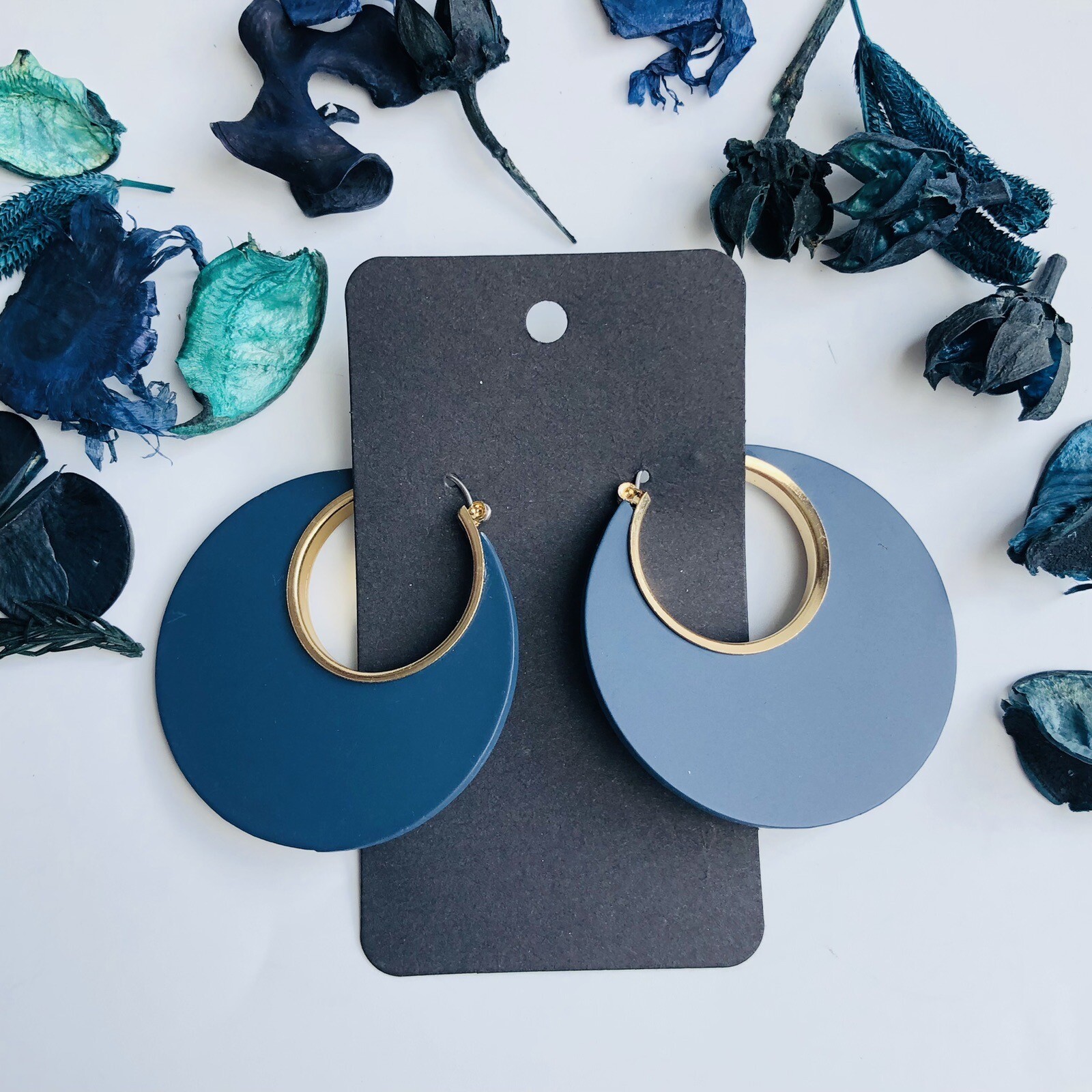 Hoop Earrings - Women Blue and Gold Tone Party Gift Statement Accessory-image