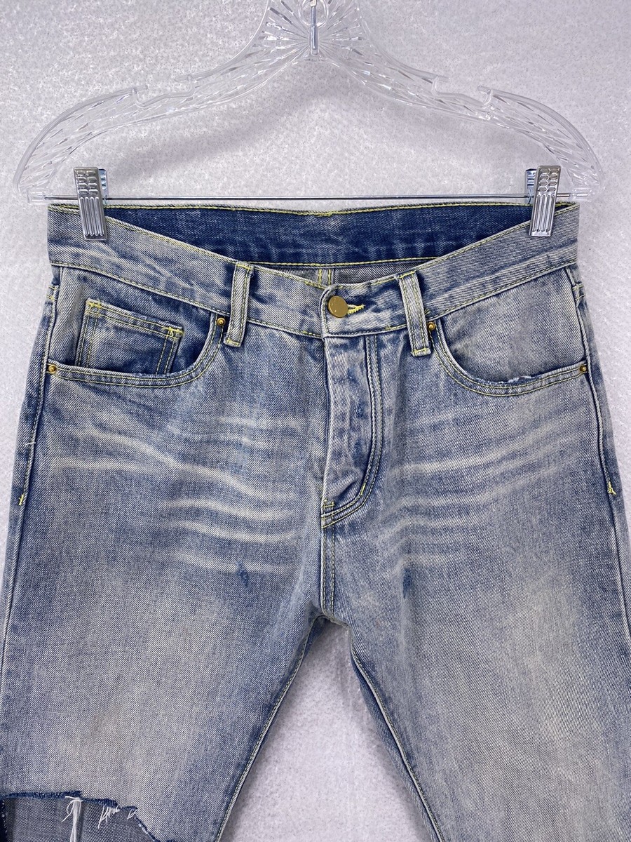 MNML Men's Size 30 Distressed Blue Denim Straight Leg Button