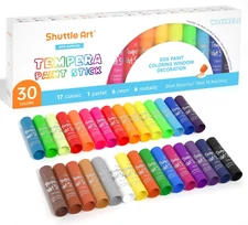 Tempera Paint Sticks - 30 Solid Colours - Quick Drying - Works Great on Paper, W