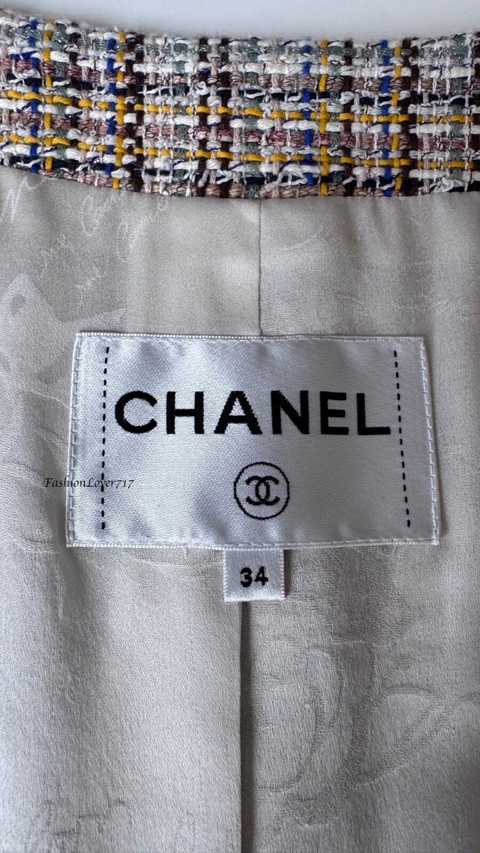 NEW CHANEL 18P MULTICOLOR TWEED FRINGE CC BUTTONS JACKET 34 XS | eBay