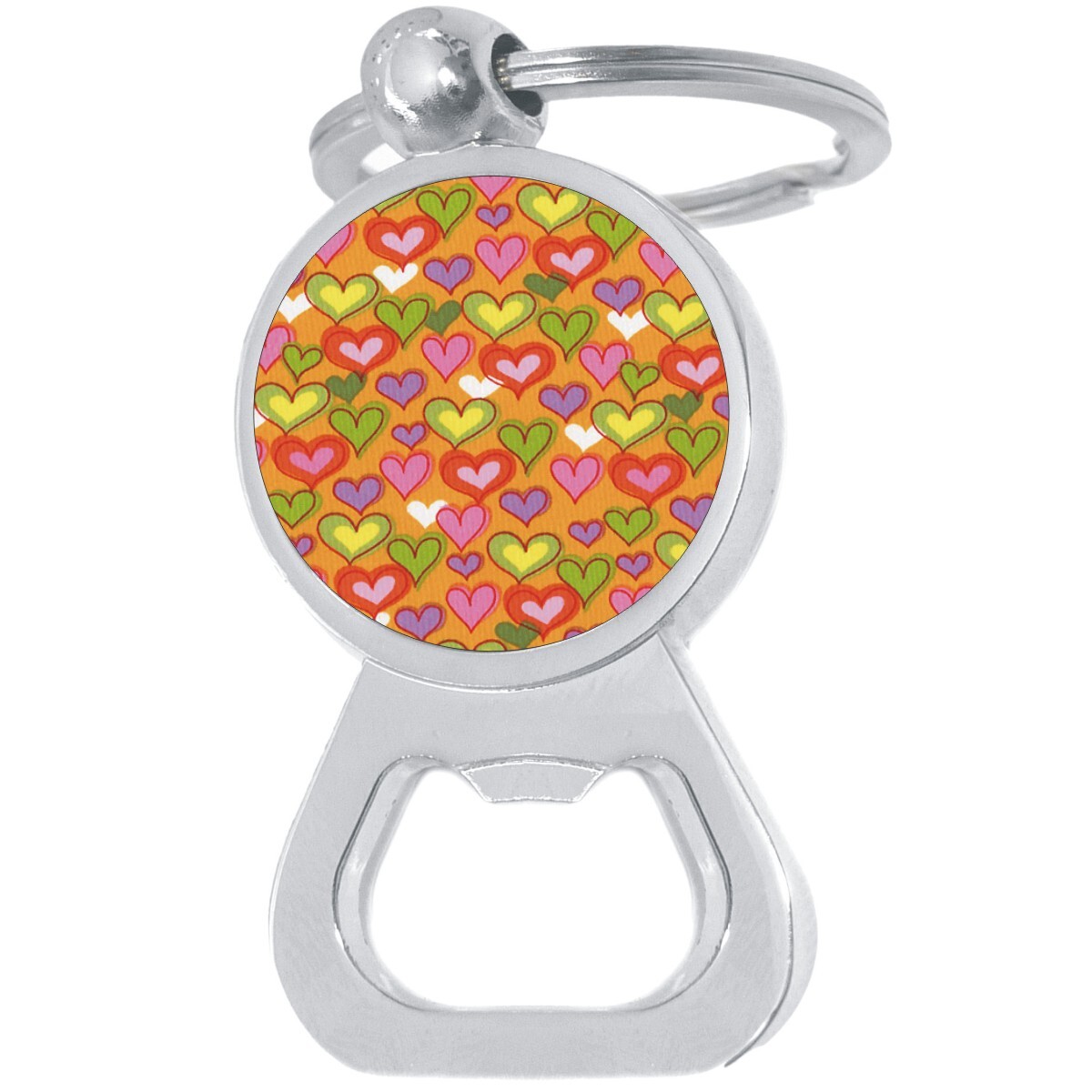 Orange Bottle Opener Keychain - Metal Beer Bar Tool with Heart Design  