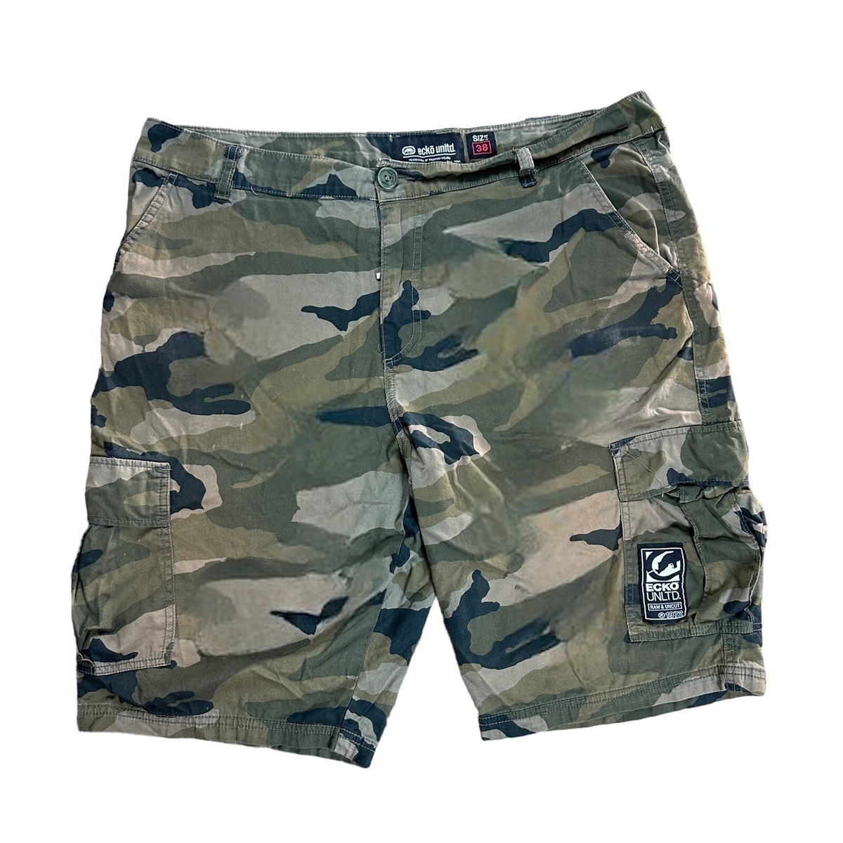 Vintage Y2K Ecko Unlimited Green Camo Cargo Utility Shorts