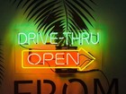 Drive Thru Open Arrow Right Acrylic Neon Light Sign 20"x16" Lamp Display Artwork