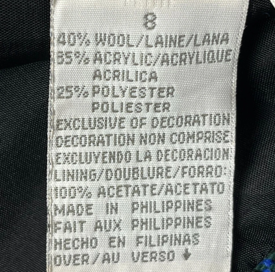 Chaqueta Abrigo Liz Claiborne Mezcla Lana Cuadros Para Mujer 8 Negro Rojo Verde De Colección Años 90 Foto 3 de 4