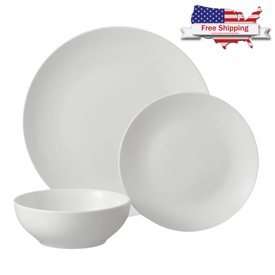 Mainstays 12-Piece White Stoneware Dinnerware Set | Plates & Bowls for 4 - Image 2 of 4