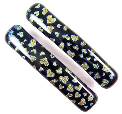 Dichroic GLASS Barrette Gold Yellow Pink Black Hearts 2.5  display picture 3