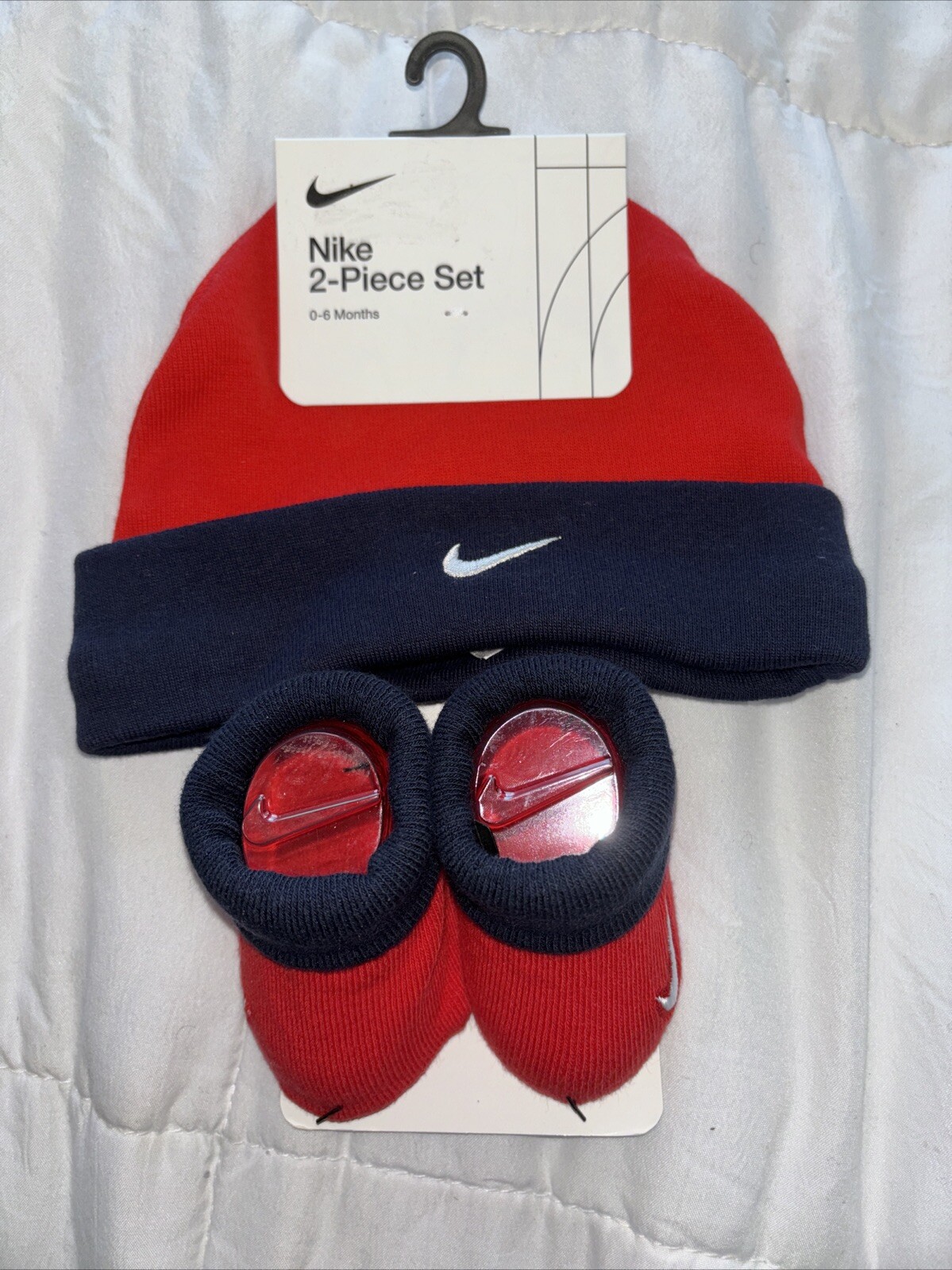 PONY Calzini stivaletti Nike cappello e culla set 2 pezzi taglia 0 6 mo neonato bambino ragazzo rosso blu nuovi
