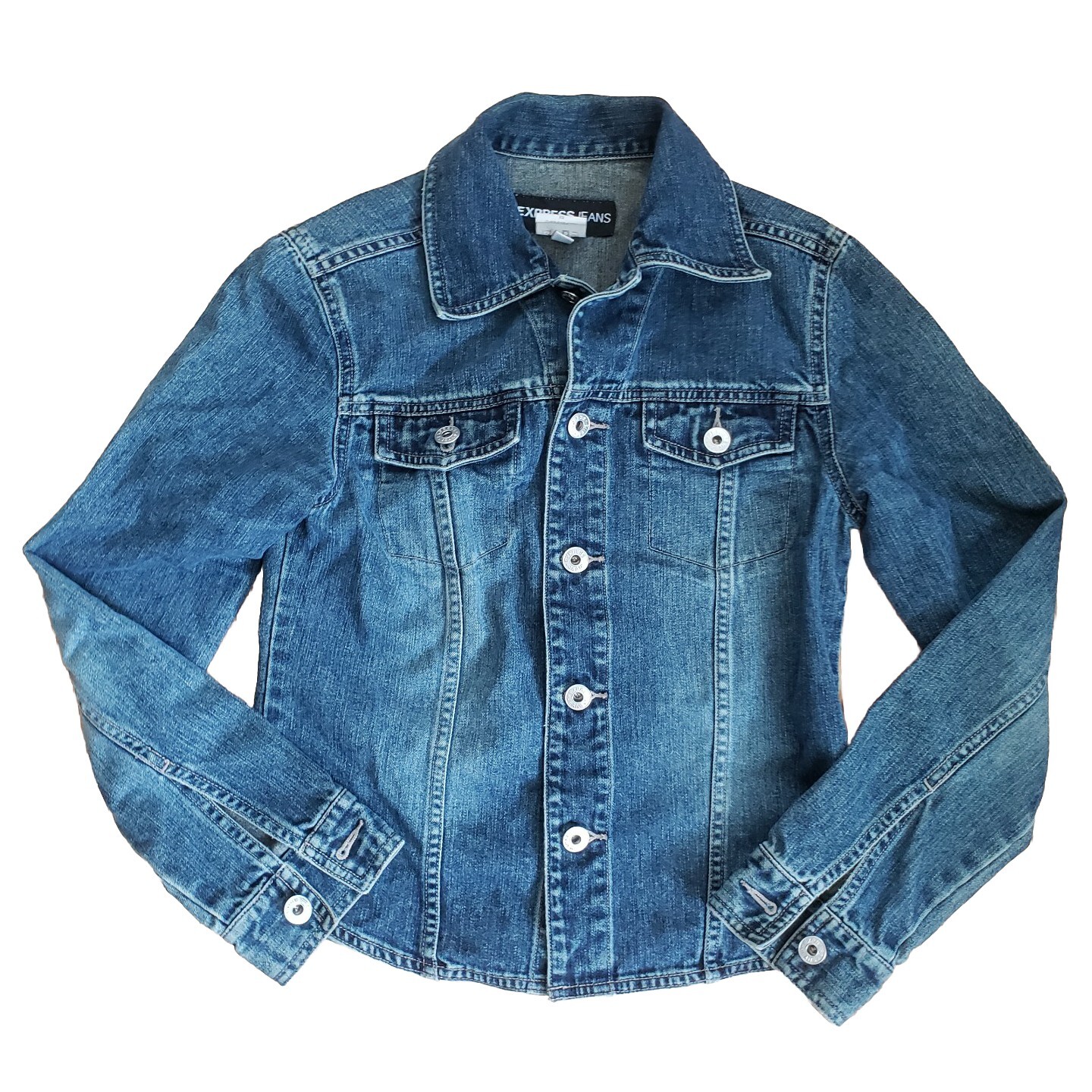 Express Jeans Stretch Womens Denim Shirt Jacket Style XS Western Blue VTG Y2K