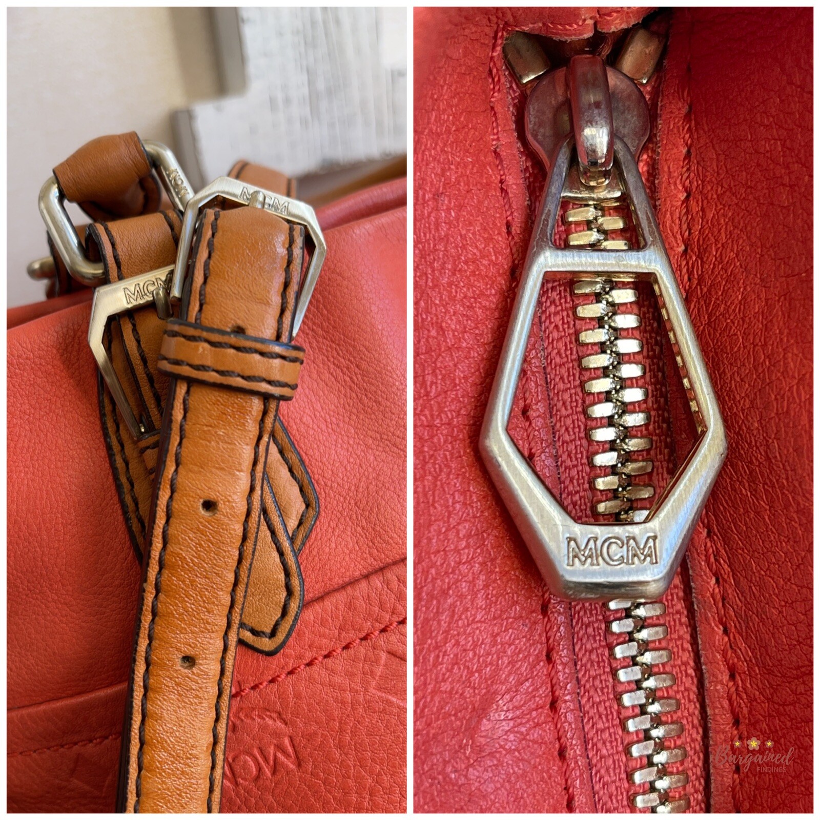 Authentic MCM Orange Embossed Leather Medium Two-… - image 7